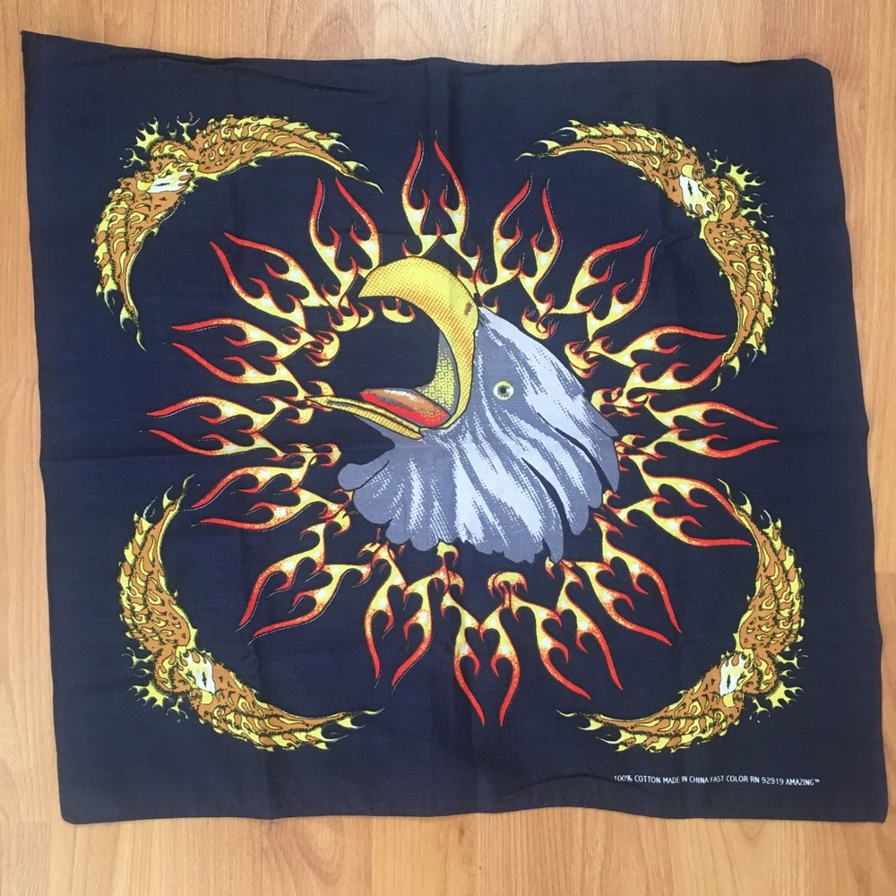 Vtg Eagle and Flames Bandana
